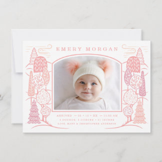 In The Tree Top Birth Announcement Pink