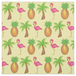In The Tropics Pineapple Flamingo Palm Tree Beach Fabric