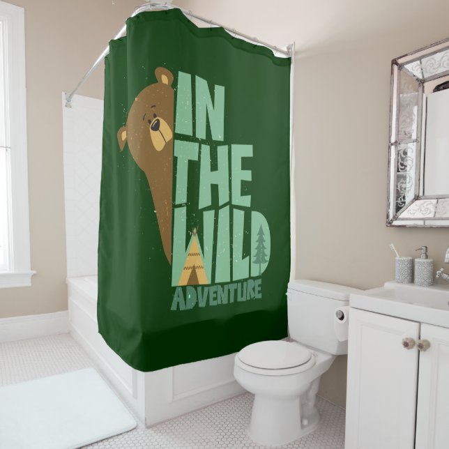 In The Wild Adventure Bear Shower Curtain (In Situ)