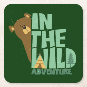 In The Wild Adventure Bear Square Paper Coaster