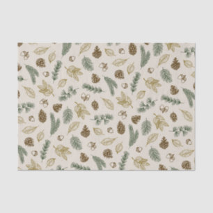 in the woods nature leaves twigs pinecones pattern tissue paper
