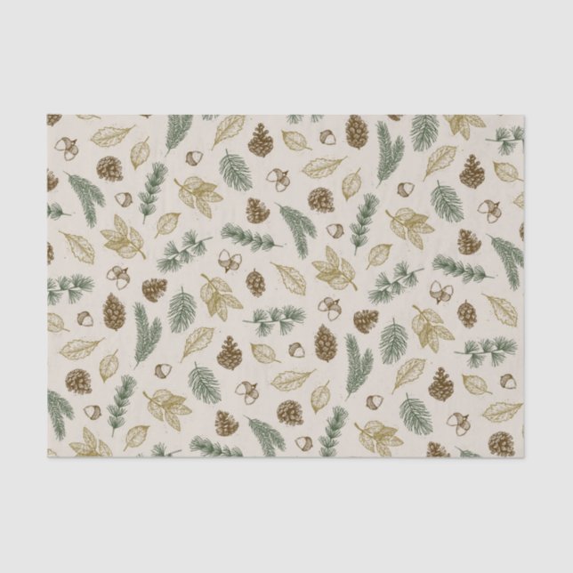 in the woods nature leaves twigs pinecones pattern tissue paper (Front)