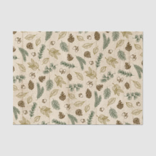 in the woods rustic leaves twigs pinecones pattern tissue paper