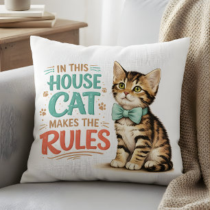 "In This House Cat Makes The Rules" Cute Kitten  Cushion
