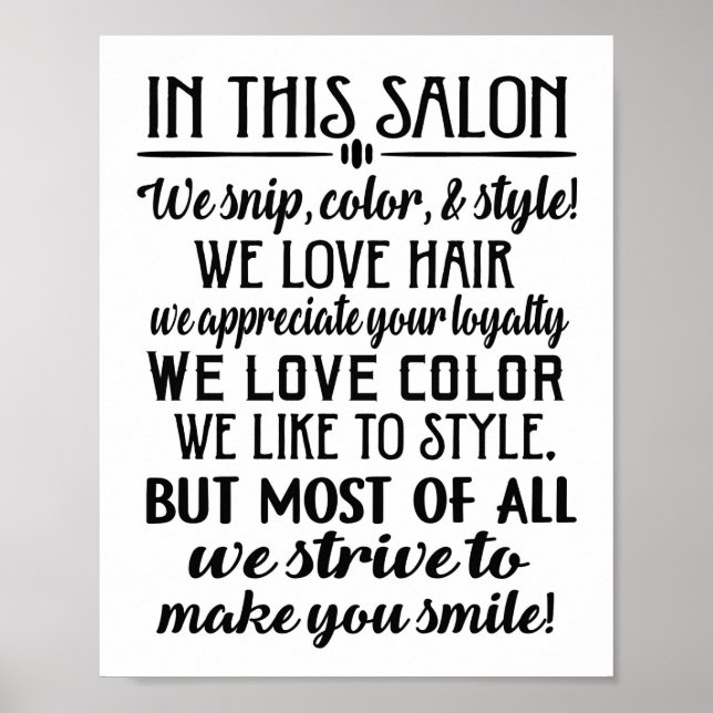 In this salon rules poster (Front)