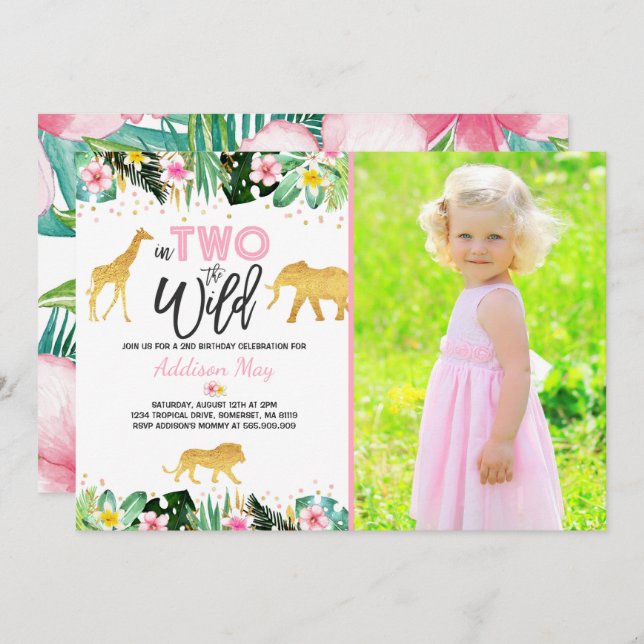 In Two The Wild Birthday Invitation Jungle Animals (Front/Back)