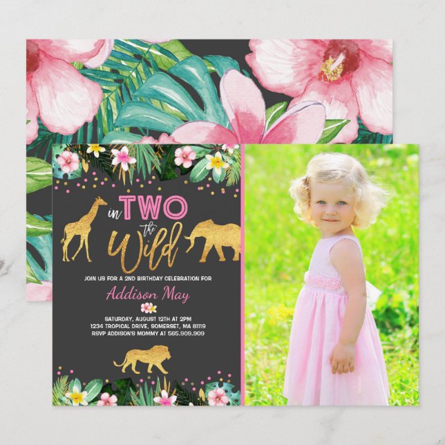 In Two The Wild Birthday Invitation Jungle Animals (Front/Back)