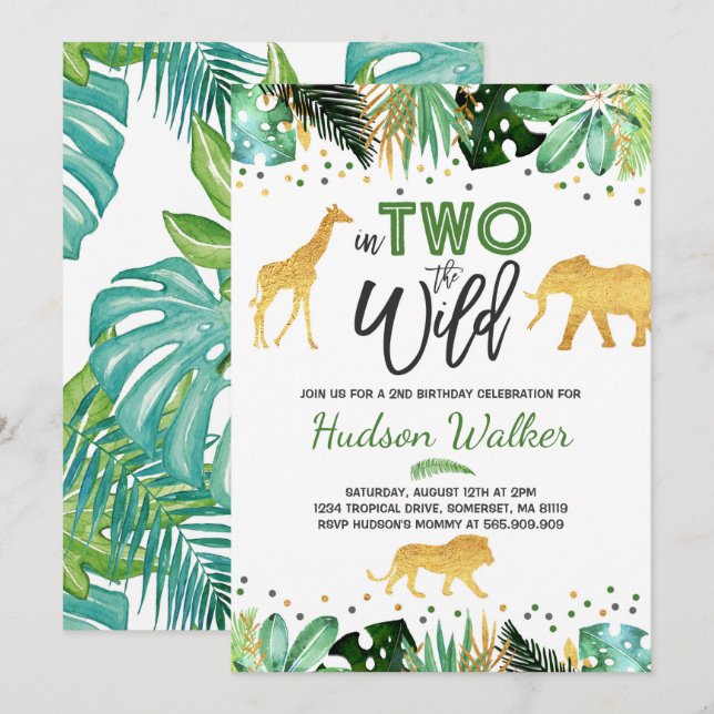 In Two The Wild Birthday Invitation Jungle Animals (Front/Back)