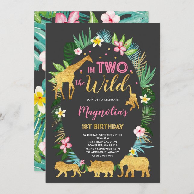 In Two The Wild Birthday Invitation Jungle Animals (Front/Back)