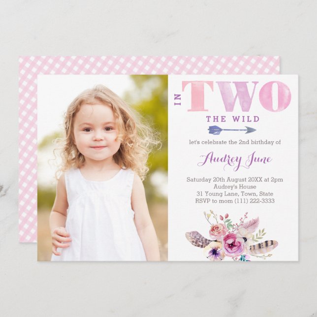 In TWO The Wild Bohemian 2nd Birthday Party Photo Invitation (Front/Back)