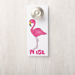 In Use / Vacant Pink Flamingo Bird Bathroom Door Hanger