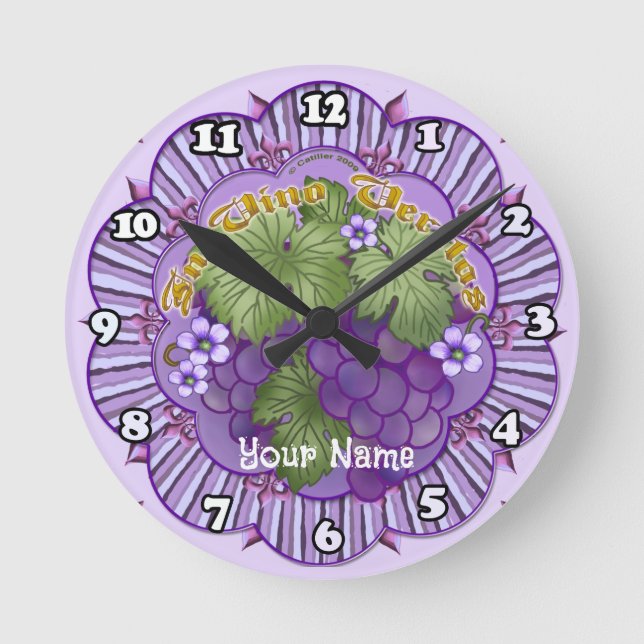 In Vino Veritas Grapes Round Clock (Front)