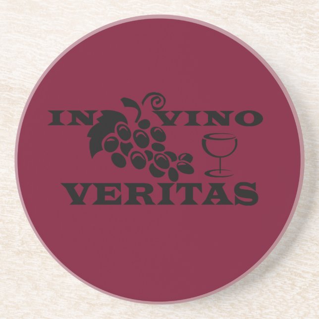 In vino veritas wine quote coaster (Front)