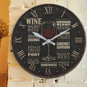 In Vino Veritas Wine Variety Typography Large Clock