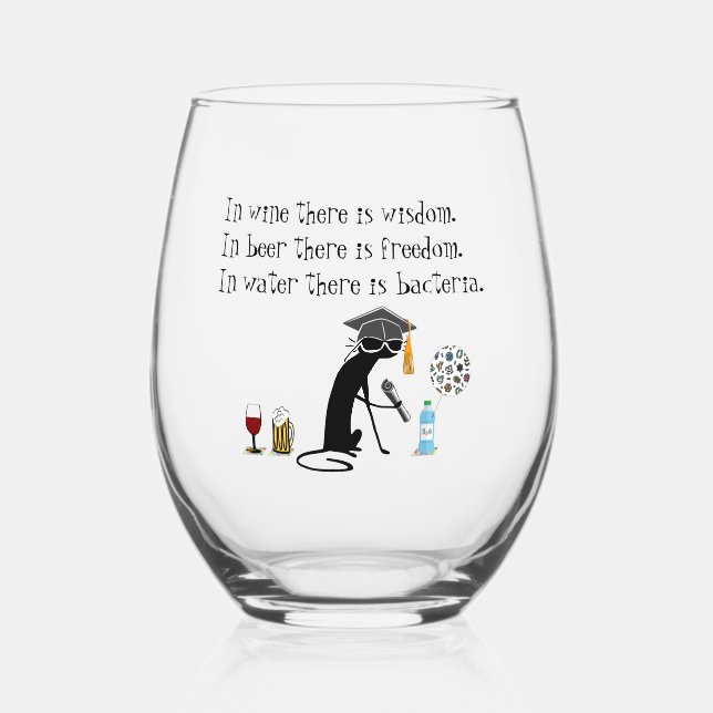 In Wine There Is Wisdom Funny Wine Saying Stemless Wine Glass (Front)