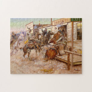In Without Knocking, 1909 by Charles M Russell Jigsaw Puzzle