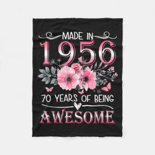 In Women 1956 Floral 70th Birthday 70 Fleece Blanket