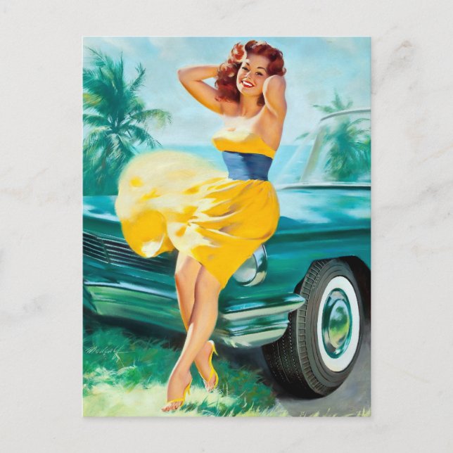 In Yellow Dress Pin Up Postcard (Front)