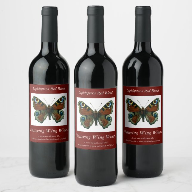 Inachis io - The European Peacock Butterfly Wine Label (Bottles)