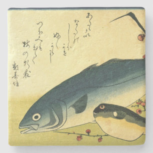Inada & Fugu - Hiroshige's Japanese Fish Print Stone Coaster