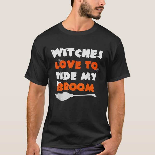 Inappropriate Halloween Adult Costume Witch Riding T-Shirt (Front)