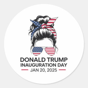 Inauguration Day 2025 Funny Trump Girl Messy Bun Classic Round Sticker
