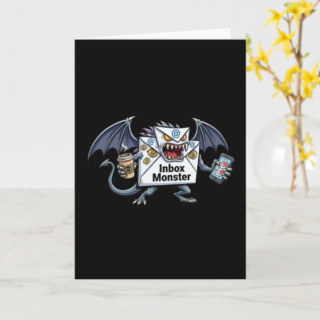 Inbox Monster Email Overload Funny Graphic Card (Yellow Flower)