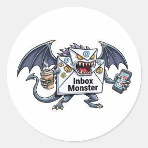 Inbox Monster Email Overload Funny Graphic Classic Round Sticker