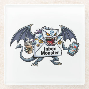 Inbox Monster Email Overload Funny Graphic Glass Coaster