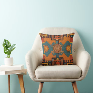 Inca Cross Pattern reds and yellows Cushion