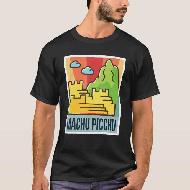 Inca Ruined City Machu Picchu Mountains In Pixel T-Shirt (Front)