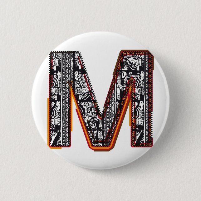 Inca`s font, Letter M 6 Cm Round Badge (Front)