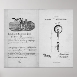 Incandescent Light Bulb by Thomas Edison Patent Poster