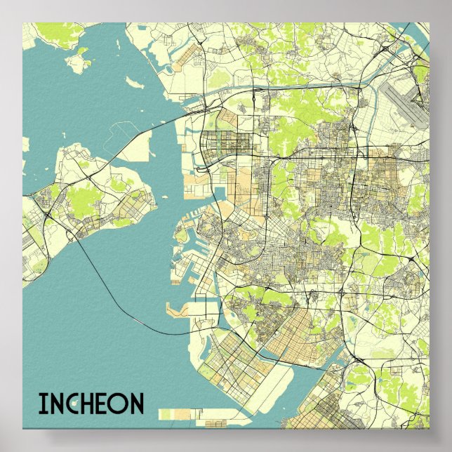 Incheon, South Korea map Poster (Front)