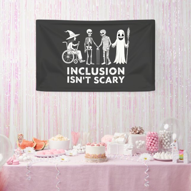 Inclusion isn't scary Spooky Skeleton Teacher  Banner (Party)