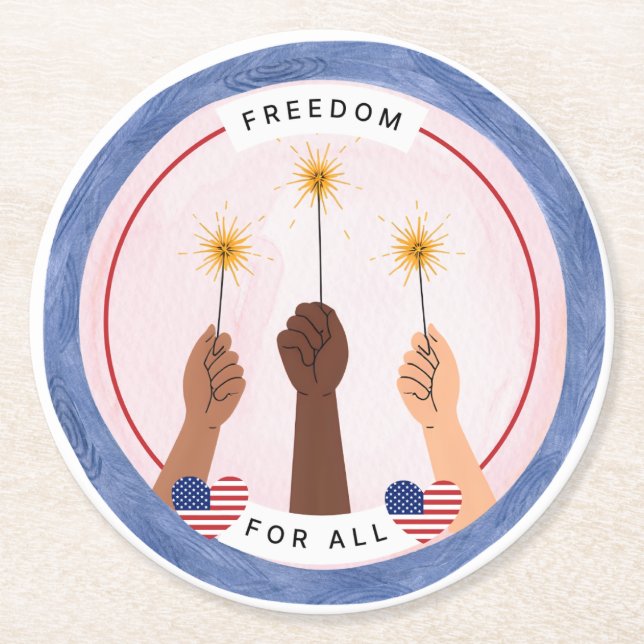 Inclusive Fourth of July - Freedom for All Round Paper Coaster (Front)