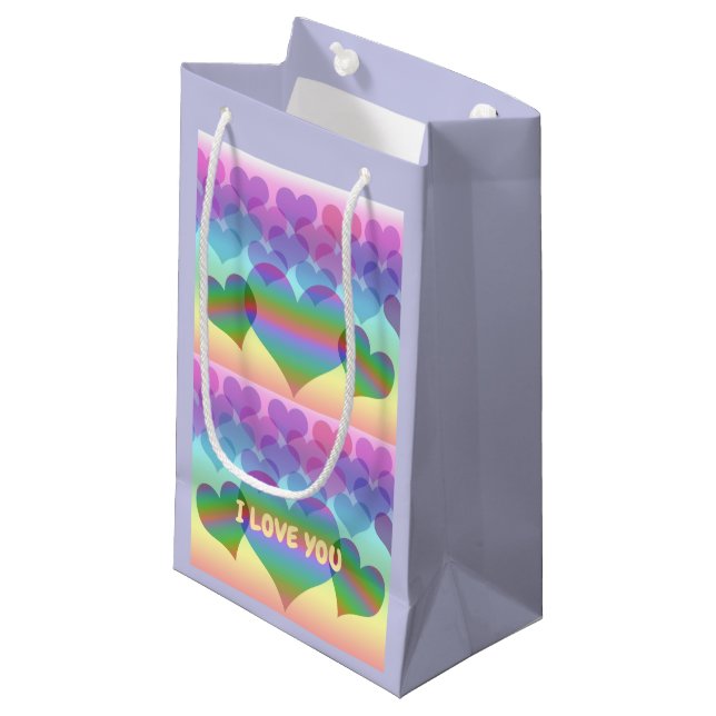 Inclusive Pastel Rainbow of Hearts & Love Small Gift Bag (Front Angled)