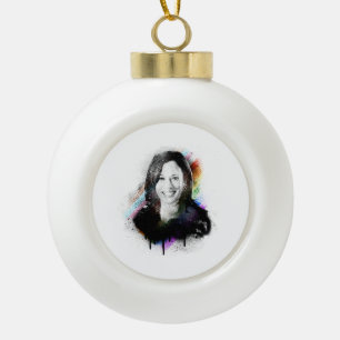 Inclusive Pride Kamala Harris Spray Paint Ceramic Ball Christmas Ornament