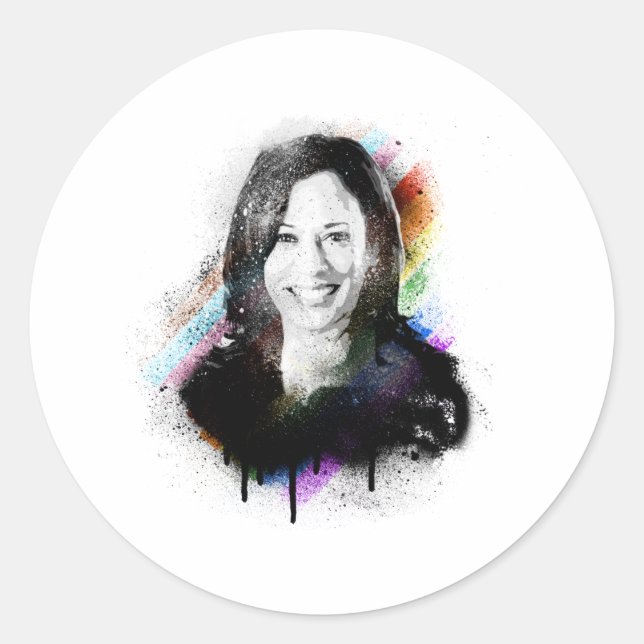 Inclusive Pride Kamala Harris Spray Paint Classic Round Sticker (Front)