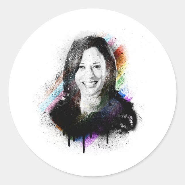 Inclusive Pride Kamala Harris Spray Paint Classic Round Sticker (Front)