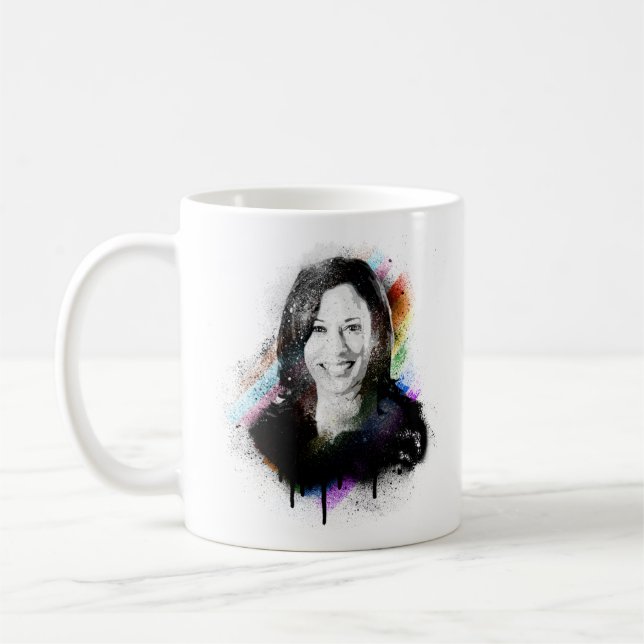 Inclusive Pride Kamala Harris Spray Paint Coffee Mug (Left)