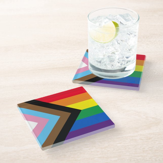 Inclusive rainbow Lgbtq gay diversity flag Glass Coaster (Angled)