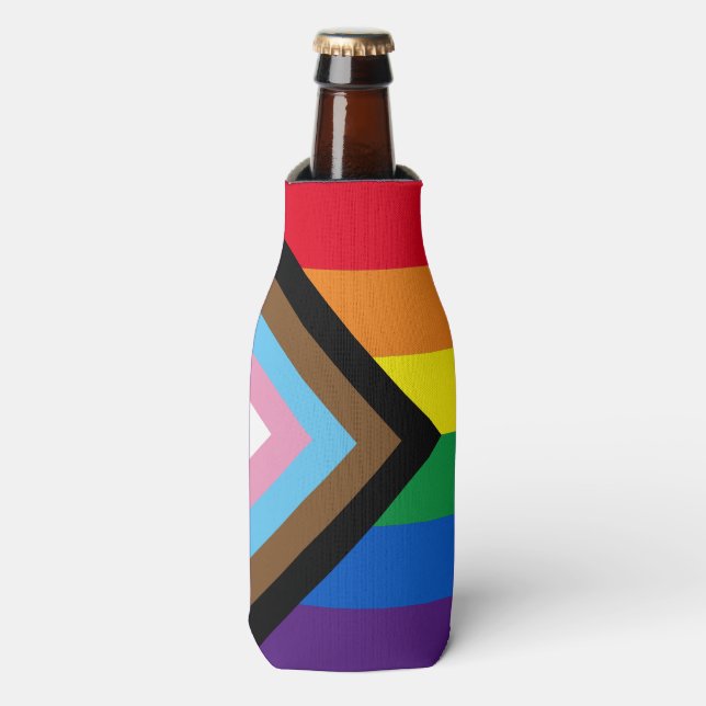 Inclusive rainbow Lgbtq gay pride flag Bottle Cooler (Bottle Front)