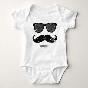 incognito - funny moustache and pink shades baby bodysuit