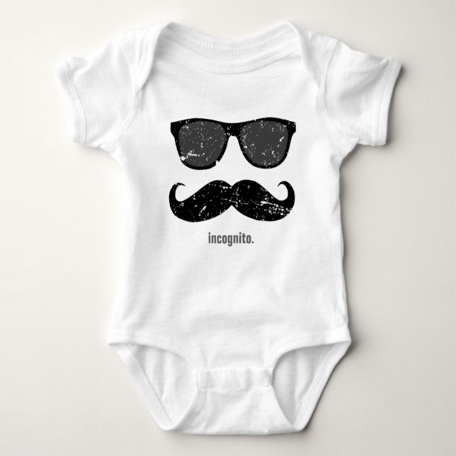 incognito - funny moustache and pink shades baby bodysuit (Front)
