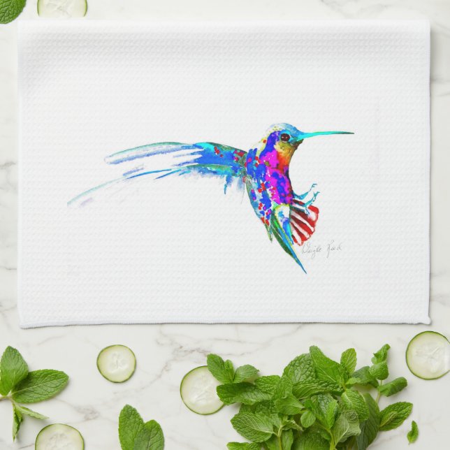 "Incoming!" Hummingbird Print Tea Towel (Folded)