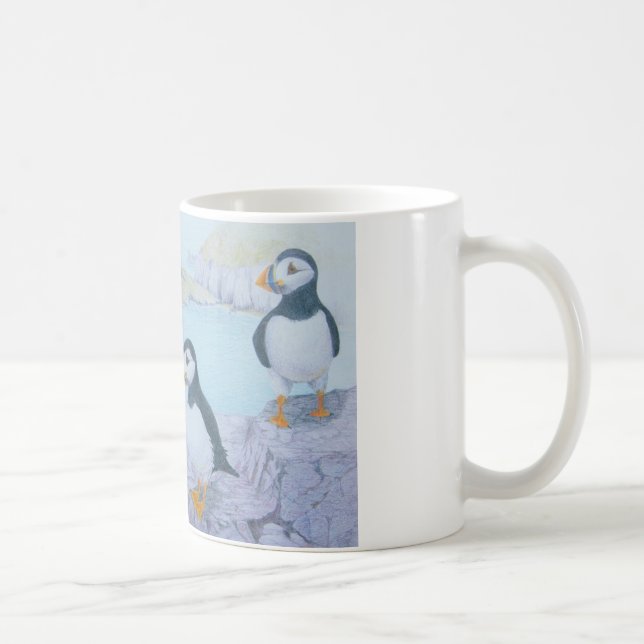 Incoming! Puffins Original Art Mug (Right)