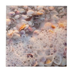 Incoming Surf And Seashells On Sanibel Island Ceramic Tile