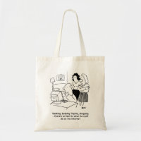 Incompetent man at computer. Funny Bag