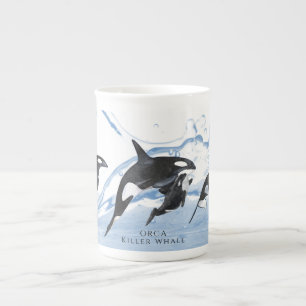 Incredible Black and White Watercolor Orcas Bone China Mug